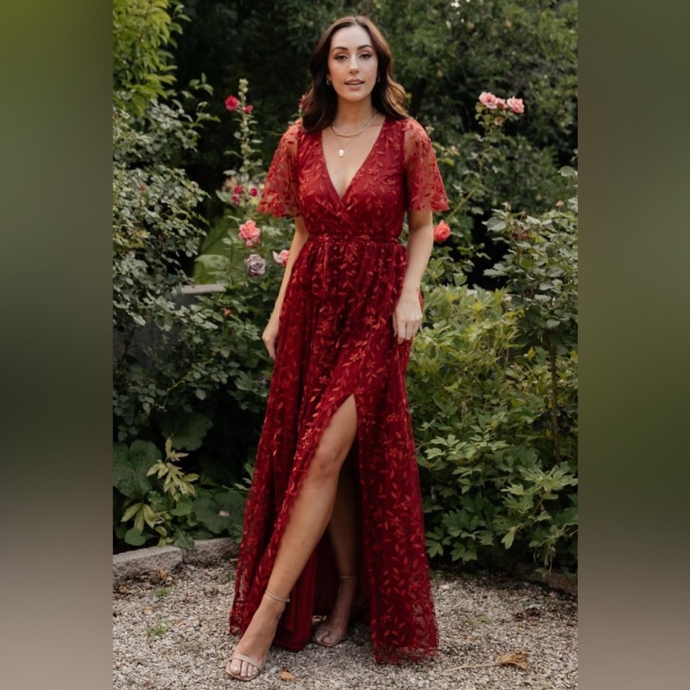 Baltic Born Marseille Embossed Maxi Dress | Crimson Red